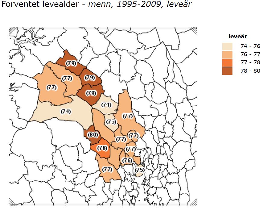 Demografi (1 av 6) Forventet levealder, menn År 1981-1995 1995-2009 Kjønn menn menn Hele