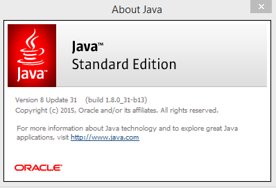 d. Følgende (pkt. d) kan du hoppe over med mindre ting ikke virker. Vi skal finne ut hvilken versjon av Java som er installert. Versjonen kan også vises også ved å kjøre testen i punkt 1.