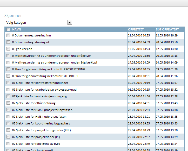 Kvalitetssikring per prosjekt Når du benytter Kvalitetssikring forholder man seg til ett konkret prosjekt. Prosjektets navn vises i boksen over, og du kan bytte prosjekt samme sted.