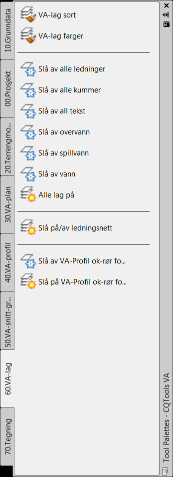 Naviate VA (5.1) Naviate VA inneholder fire fliker: VA-plan Funksjoner for å håndtere: Ledningsnett (Pipe Network).
