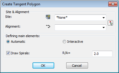 Using a tangent polygon, you can describe any combination of main elements. You can interactively insert a tangent polygon across which main elements are drawn just by using this command.