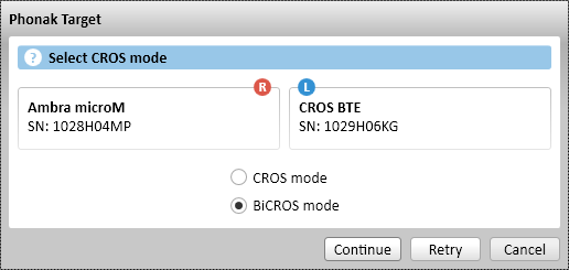 CROS/BiCROS Phonak CROS kan tilpasses som et CROS-system og som et BiCROS-system. Det er kompatibelt med alle trådløse Phonak Spice- og Phonak Quest-høreapparater. Tilkobling av apparatene.