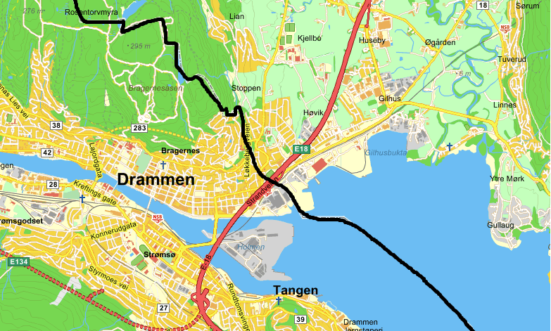 Drammen øst Lier Kartkilde: Gule