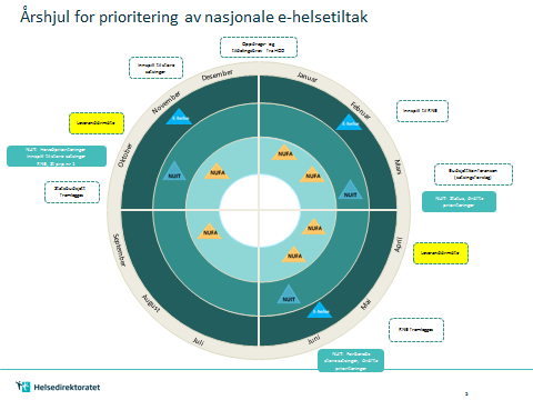 Nasjonale Arenaer For å kompensere for manglende felles styringslinje innen IKT i helse- og omsorgssektoren er det etablert Nasjonal e-helsegruppe Nasjonalt utvalg for IT prioritering i helse- og