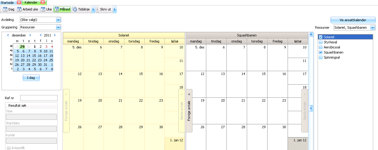 Stanse booking av enkelttimer i en periode: Start kalenderen i Xakt. Rutiner -> Kalender eller Kalenderknappen Klikk knappen Romkalender. Velg gjerne månedsvisning.