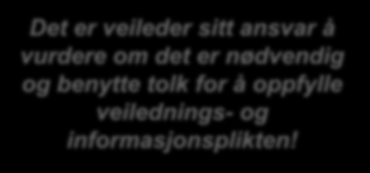 Når er det behov for tolk? Når bruker ikke forstår det som blir sagt eller ikke kan formidle sine behov Noen kommuniserer greit, men har de forstått alt og kan de formidle sine behov tilstrekkelig?