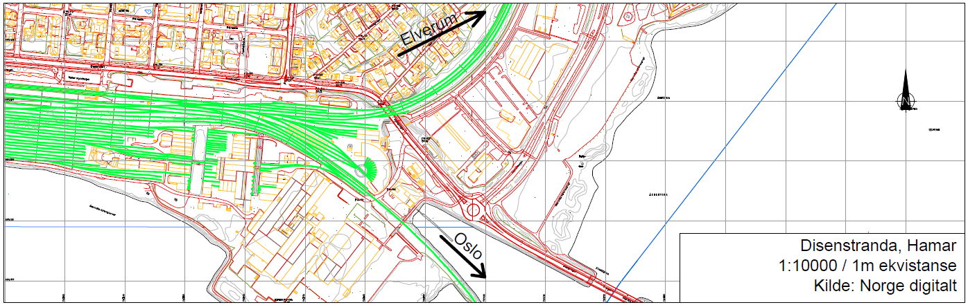 3.4 Alternativ 4 Disensstranda Området ligger øst for dagens stasjonsområde. I dag er arealet bussterminal, parkering og næring.