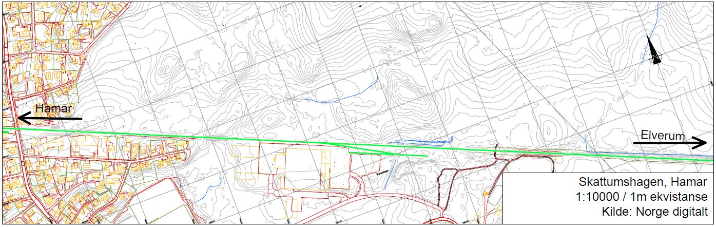 3.5 Alternativ 5 Skattumshagen Området ligger ca 4,6 km øst for Hamar i et skogområde nord for sporet rett etter boligfeltet ved Hjellum.