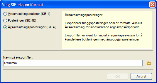 tilbake til regnskapssystemet Eksport Fil Eksport Eksport saldobalanse endret format til Konto; Kontonavn;