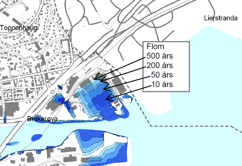 Flom utsnitt av kommuneplanens arealdel (fra NVE -