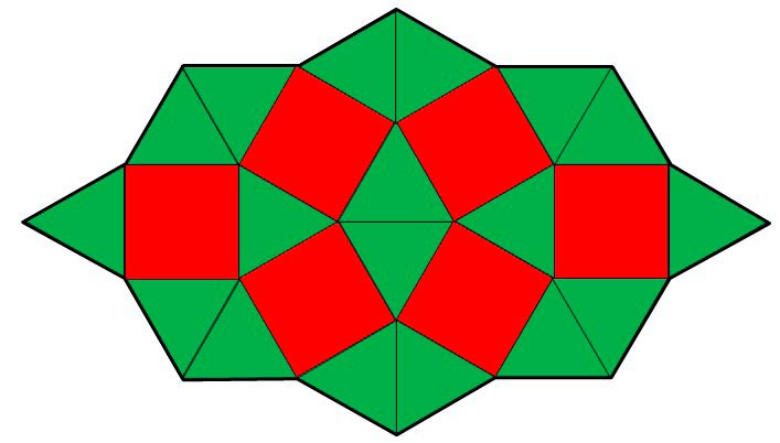 I oppgave 6 skal elevene bruke 6 kvadrater og 18 likesidete trekanter til å dekke en avgrenset flate fullstendig. Det ble brukt Jovo-brikker til oppgaven.