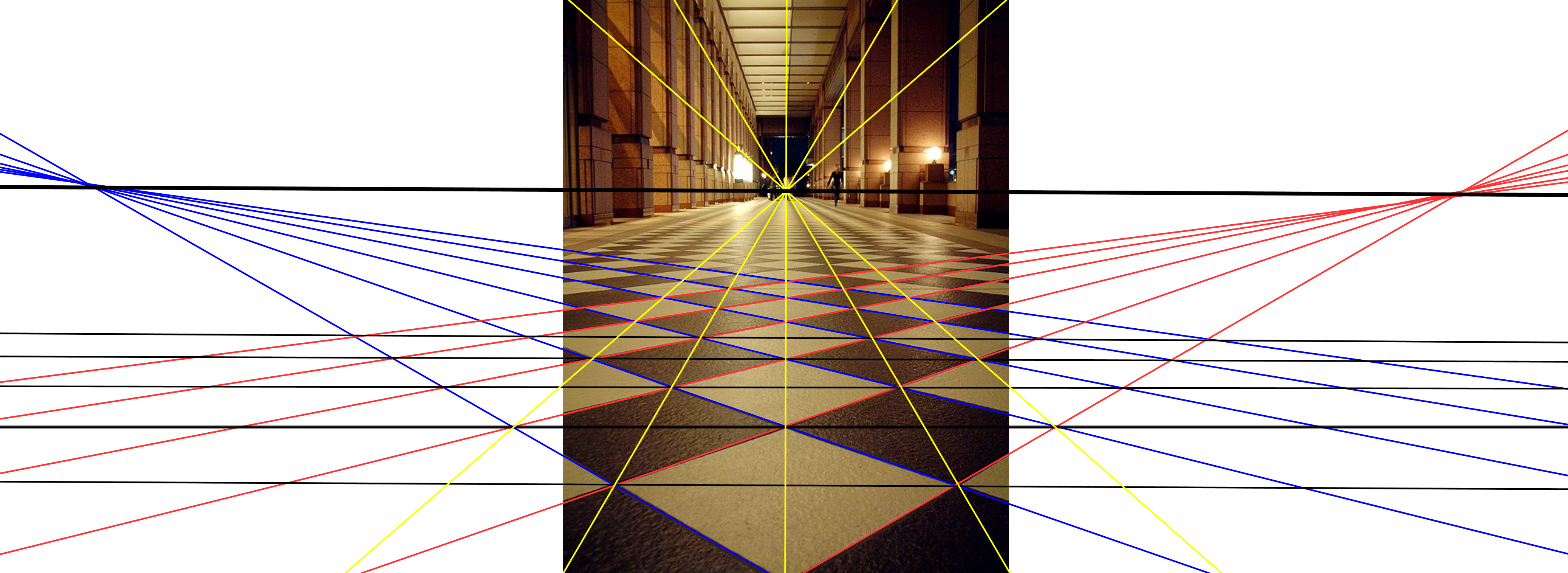 Figur 25: Fliselagt gulv med noen linjer tegnet inn.