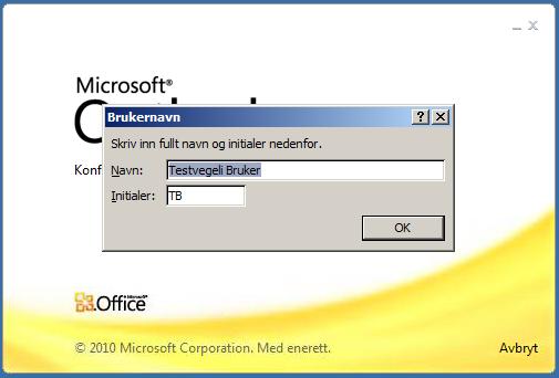 Første gang du starter Outlook (eller et annet Office-program) får du opp en