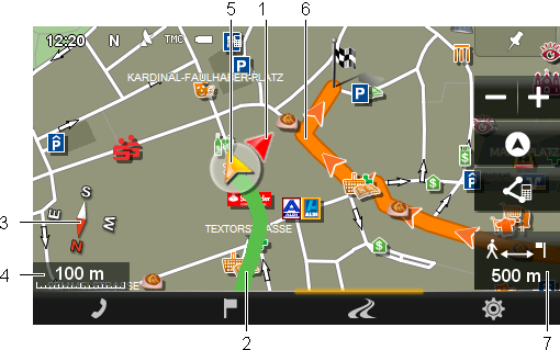Du får et ruteforslag, som blir beregnet på grunnlag av det digitaliserte gatenettet. I tillegg vises hvilken retning destinasjonen ligger i. Hvis du avviker den foreslåtte ruten, f.eks.