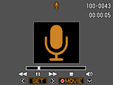 Avspille et lydopptak 1. I PLAY-modus, bruk [4] og [6] til å fremvise stemmeopptaksfilen du ønsker å avspille. For stemmeopptaksfiler vil ` vises i istedenfor et bilde. 2.