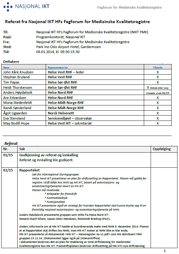 Sak 12/2015 - Referatsak 1: Referat fra