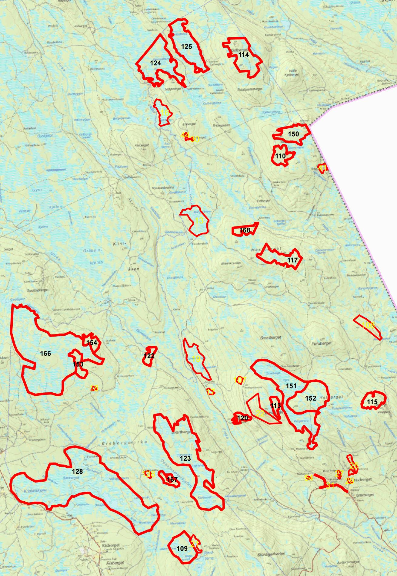 Figur 2. Geografisk fordeling av kartlagte biotoper i nordre del av kommunen.