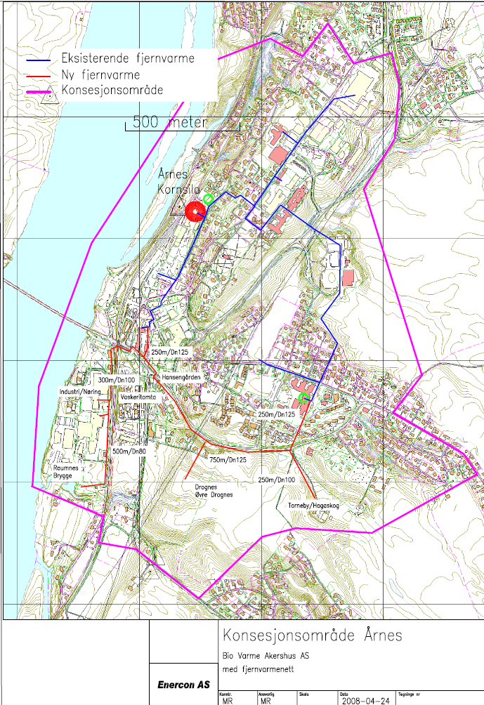 KONSESJONSOMRÅDE FOR FJERNVARME I ÅRNES, NES KOMMUNE Kartet er datert