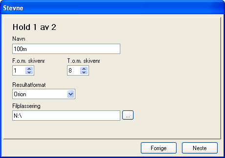 Nytt stevne Legg inn navn på stevne og hent inn stevnemal. Velg stevnemal som passer for stevnet.