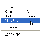 6.6. Gi filer nytt navn Filer på telefon og PC kan gis nytt navn på følgende måte. 1 Velg en mappe i trevisningen. 2 Velg filen som skal gis nytt navn i listevisningen, og klikk på høyre museknapp.