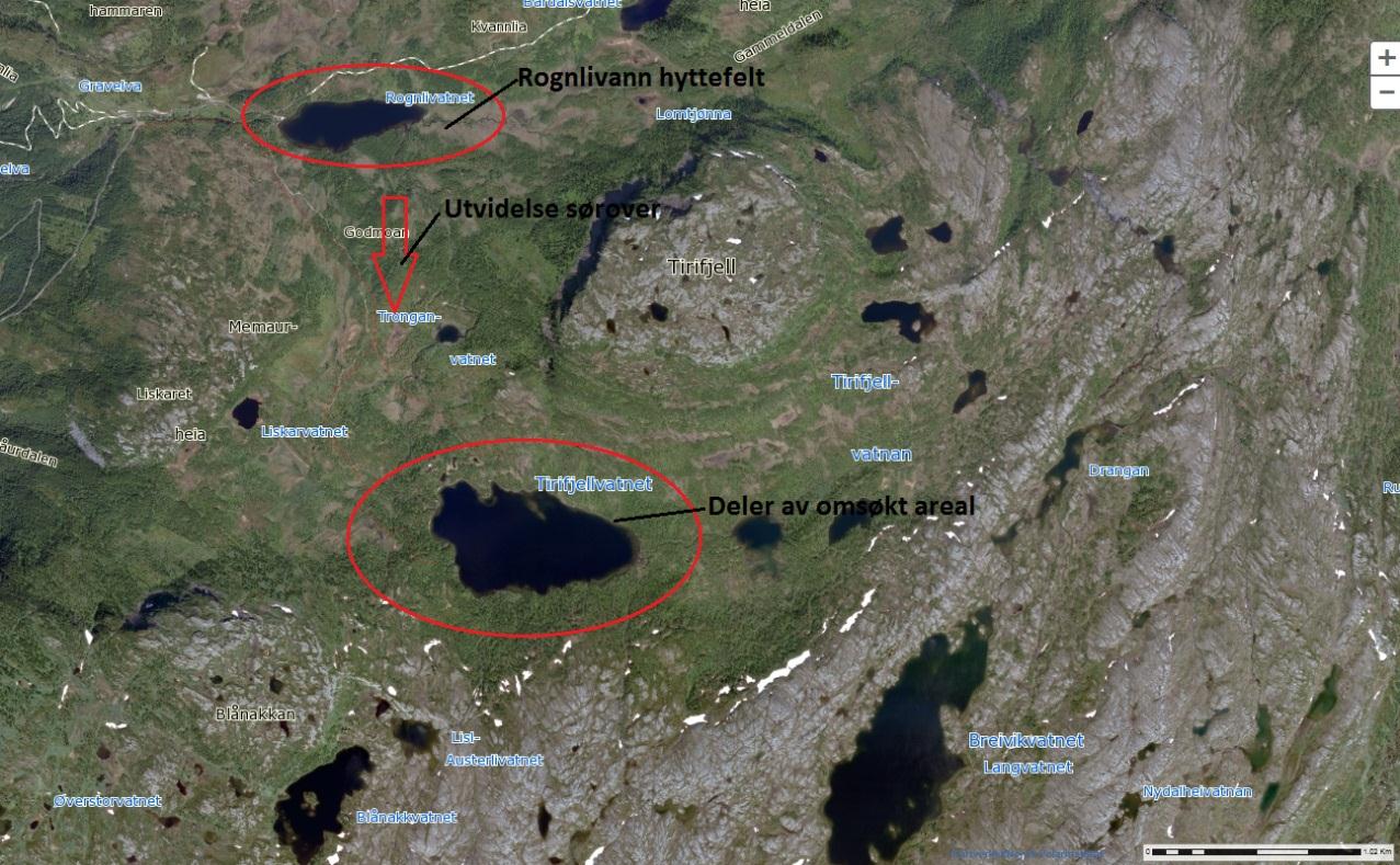 Grunneierlaget ønsker også en senere regulering som en fortsettelse av Rognlivatn hytteområde H109 som videre følger et belte rundt Tirifjellvatn.