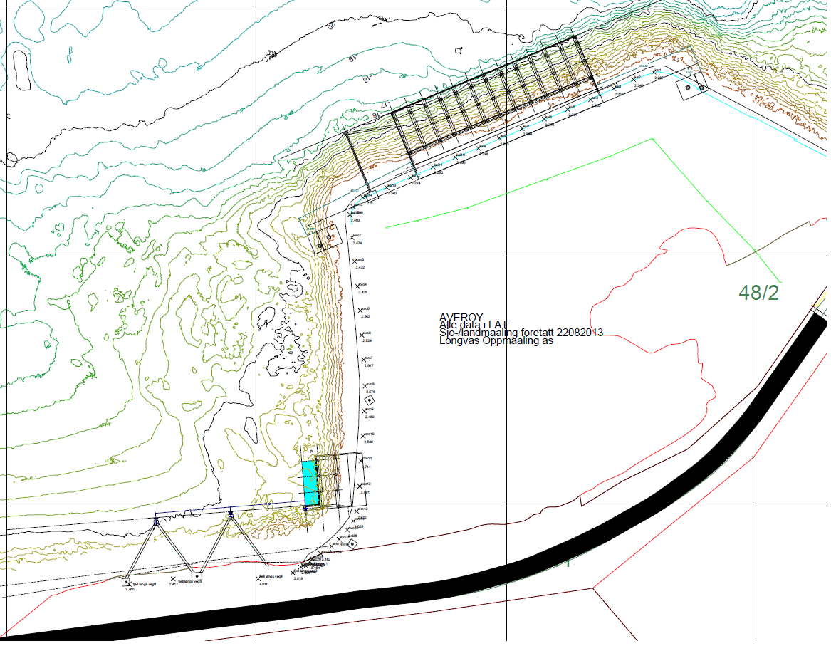 Kai info: KAI 1 Averøy 80 m lang og 18,5 m bred Dykkdalb mot vest totalt 100 m liggeflate for