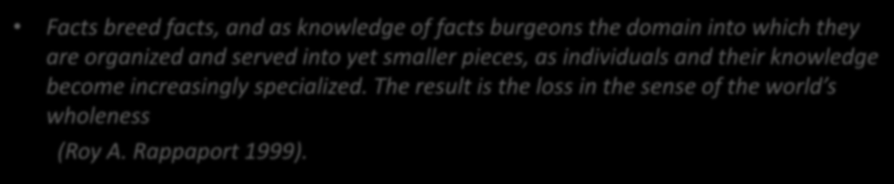 Facts breed facts, and as knowledge of facts burgeons the domain into which they are organized and served into yet smaller pieces, as