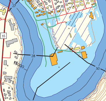 0-28 200 års flomsonekart for Hønefoss sentrum, kilde NVE Geoteknikk På brustedet er det synlige løsmasser. NGU sitt løsmassekart viser elveavsetninger og fyllmasse.