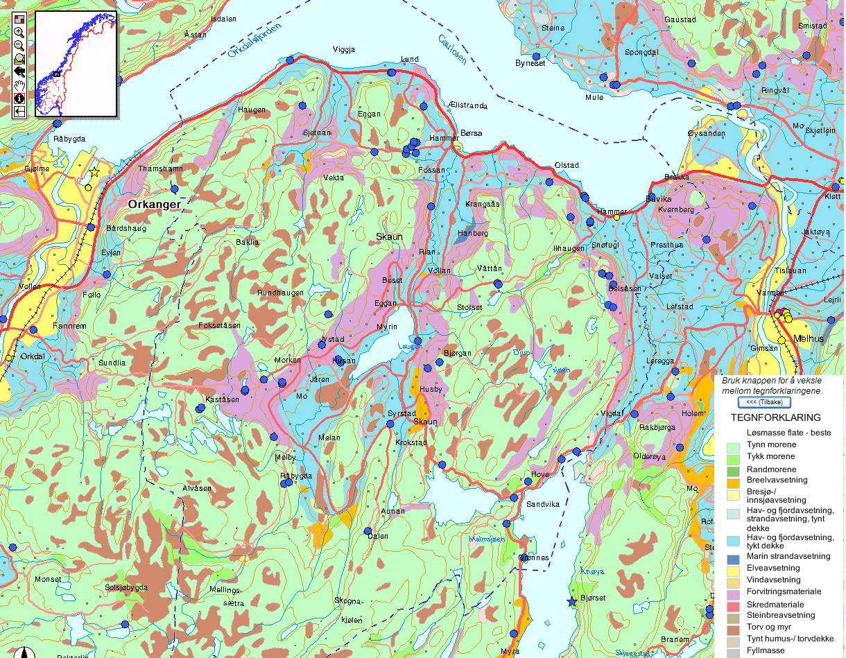 Vedlegg 5 Kvartærgeologisk kart med brønner over Skaun kommune (hentet