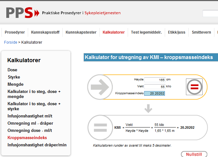 Konkretisere mål med PPS Bruk av KMI kalkulator +