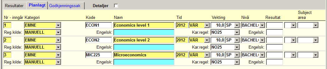 Gå videre til Eksternt studium via overgangsknappen. Her har også en sak blitt opprettet hvor feltene Land, Institusjon, Utvekslingsprogram og en Merknadstekst er forhåndsutfylt.