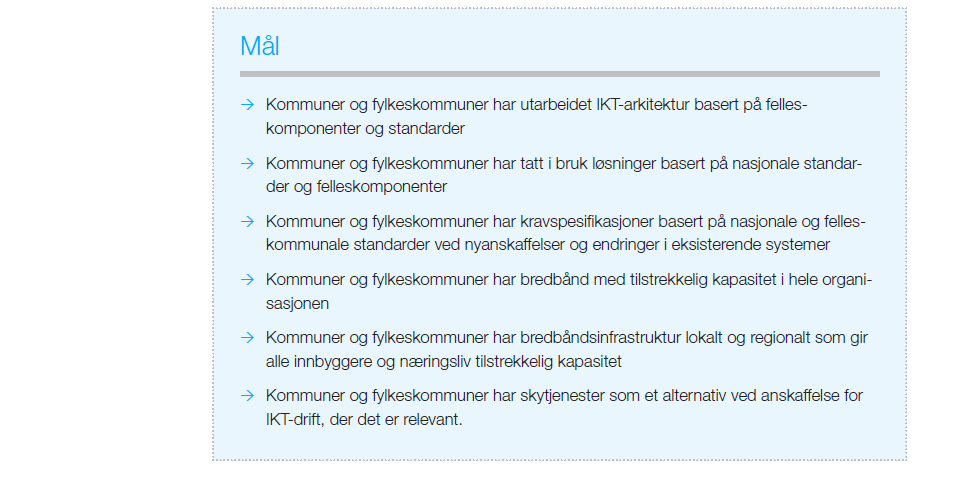 Arkitektur og standardisering For at innbyggere og næringsliv skal oppleve de digitale tjenestene som