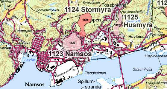 16 PLANBESKRIVELSE DETALJREGULERING GEILIN Figur 1. Løsmassekart Kvikkleiresone 1123 Namsos er registrert innenfor planområdet.