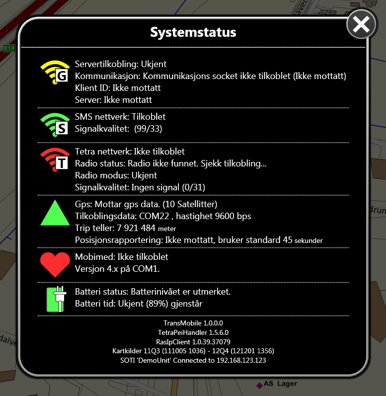 Systemstatus Statuslinja viser og åpner detaljert info: