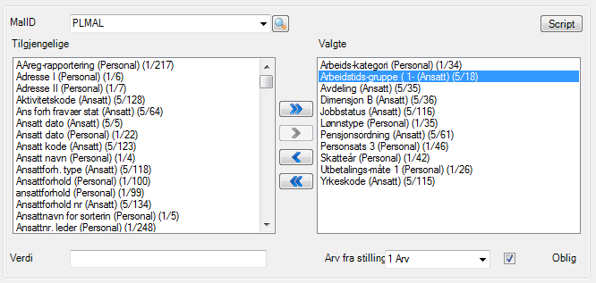 Arv fra stilling bruk av importmal Noe informasjon ønsker en å arve fra stilling, eller initiere med faste verdier i noen felt ved opprettelse av nye ansatte.