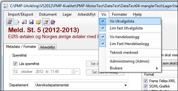 4.5 Vis menyen 4.5.1 Vis utvalgslista Dette er samme funksjon som knapp 1 i figur 2.3. Den viser dokumentutvalgslista. 4.5.2 Lim fast Utvalgslista Dette valget sørger for at utvalgsiste sitter sammen med hovedvinduet på venstre side.