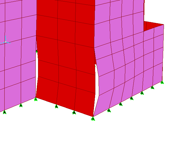 54 Figur 27. Tredje Svingeform for den stedstøpte løsningen, Periode 0,06 s. Figur 28. Referansebygget, svingeformen viser hvordan elementene kan svinge uavhengig av hverandre. 7.
