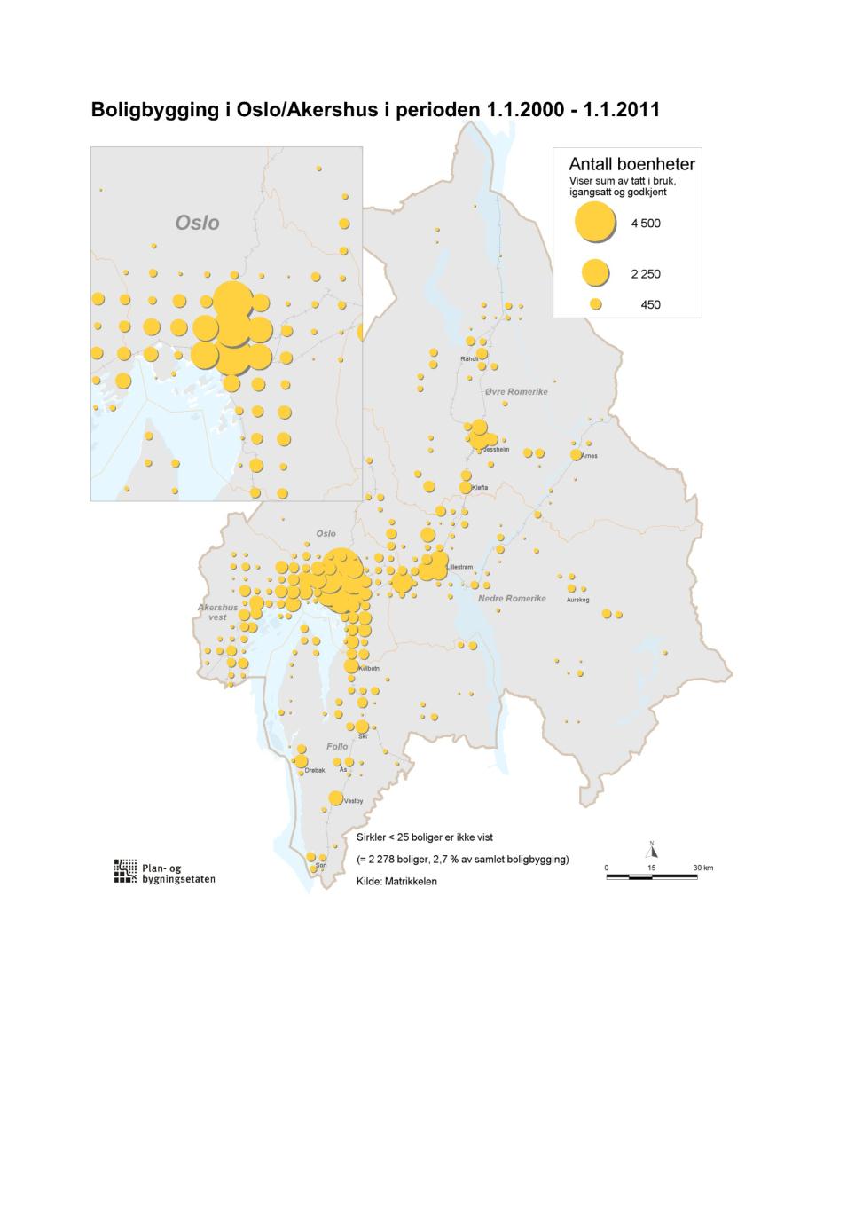 Figur 2: Regional fordeling av boligbygging år 2000-2010 i Oslo og