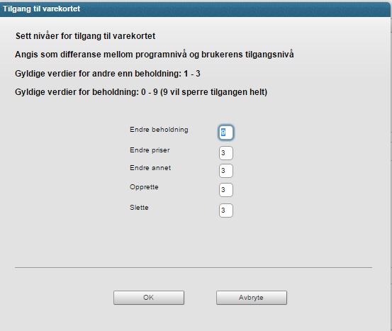 Ny tilgangsstyring varekortet (BD00) for fag- og tekstilmodul En viktig endring i 15.1 er at det er strammet inn på tilgangsnivåer i forhold til endringer i varekortet.