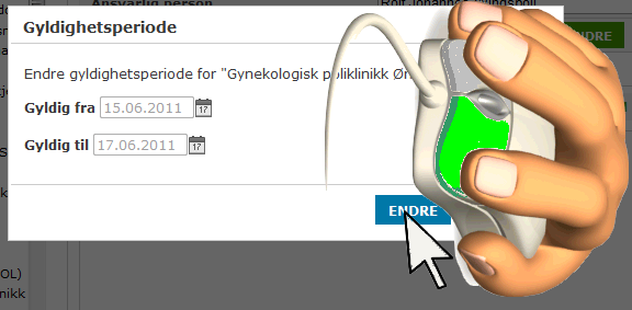 9. Stenge enheter Enheter som ikke lenger skal figurere i organisasjonskartet, skal stenges. Dette gjøres ved å endre Gyldig til dato. Naviger til enheten som skal stenges.