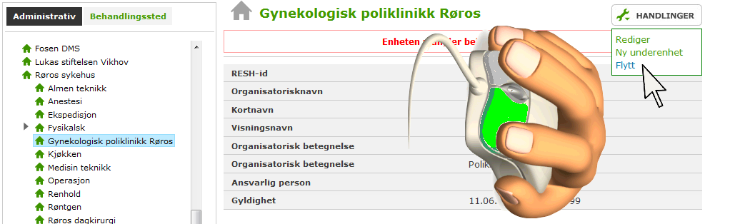 Når Gyldig til dato er passert vil enheten forsvinne fra dagens visning. Den vil fra da av bare være synlig i historiske visninger som henter data fra før stengedato. 10.