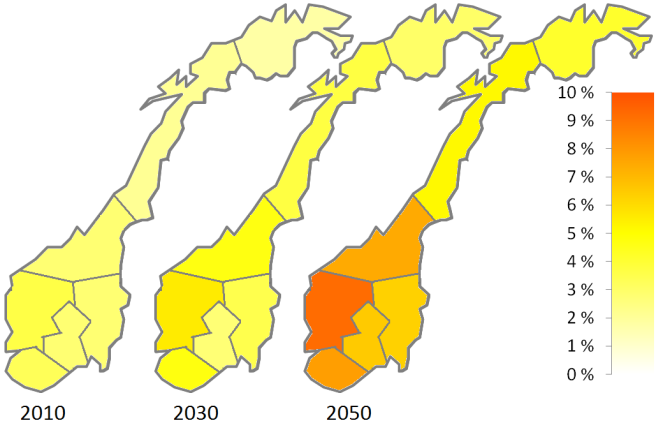 TWh/år Klimaendringers påvirkning på Side 2 av 33 4.2 Klimaendringer gir økt el-produksjon Resultatene fra klimamodellene viser at Norge vil oppleve økt nedbør som en følge av klimaendringene.
