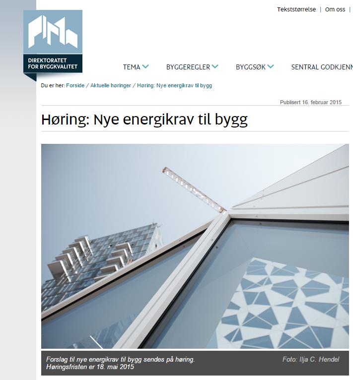 KMD (DiBK) forslag til nye energikrav i bygg Nye energikrav på høring (TEK kap.