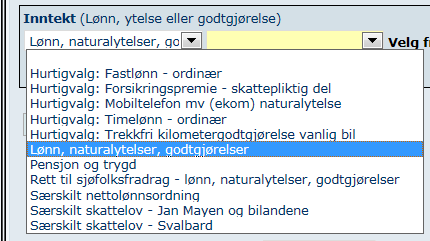 9.7 Registrere inntekter/ytelser Når du innrapporterer ytelser, må du gi en beskrivelse av hva slags ytelse det er du innrapporterer, se kap. 9.7.1.