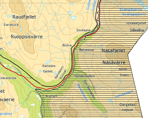 Figur 19-1. Avgrensning av konvensjonsområdet ved Nasafjellet (skravert felt).