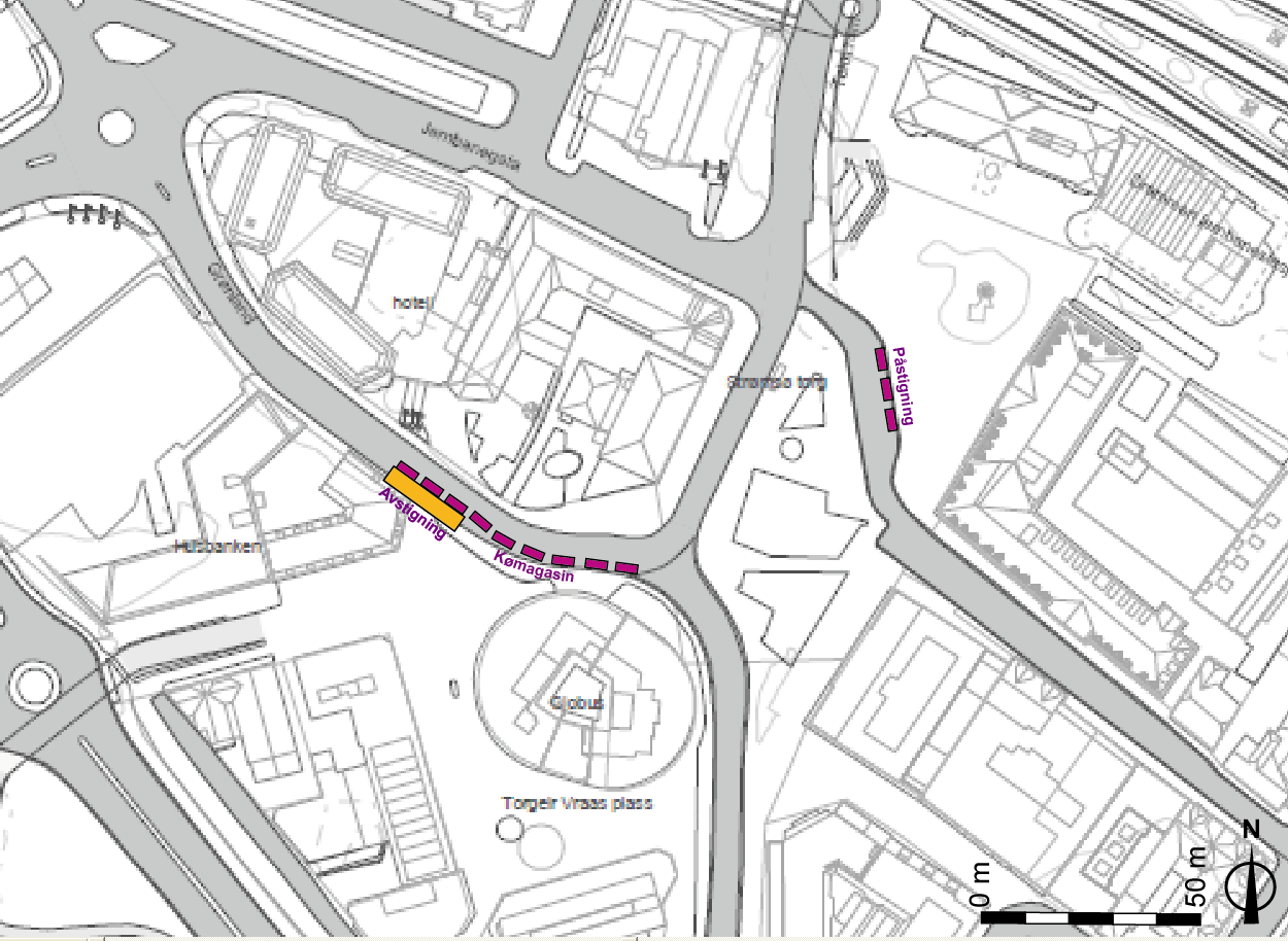 ALTERNATIV 0 Løsningsbeskrivelse Konsekvensvurdering Drosjeholdeplass for påstigning på Strømsø torg med plass til 3 drosjer.