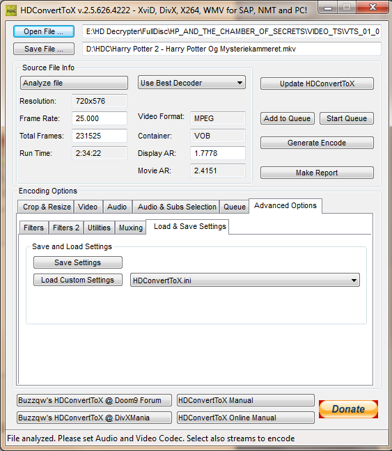 Tips! Velg "Save Settings" her når alle innstillinger er gjort, da husker HDConvertToX innstillingene til neste gang 6.