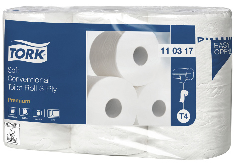 , 219 PRIS PR. SEKK TORK MYKE 3-LAGS TOALETTRULLER Myke konvensjonelle toalettruller i Premium kvalitet. 6pk. 42 ruller i sekken 35 m pr rull. Vnr.