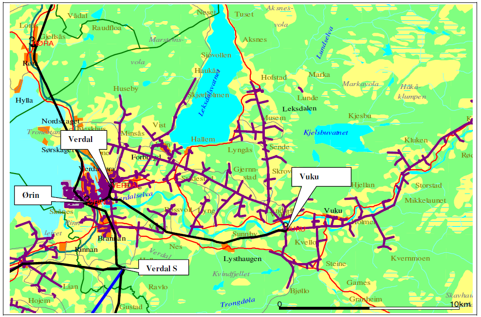 5.6 Energiressurser Energinett - Kraftnettet Infrastruktur for elektrisitet er meget godt utbygd for Verdal kommune.