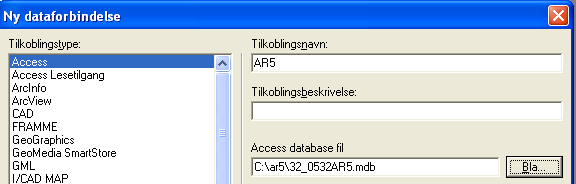 3.6. Lag AR5 dataforbindelse 3.6.1. FOR KOMMUNER SOM FORVALTER AR5 I ACCESS ENKEL DATABASE NOIS har laget malbaser iht. produktspesifikasjon FKB-AR5 versjon 4.02. Disse kan lastes ned fra nois.